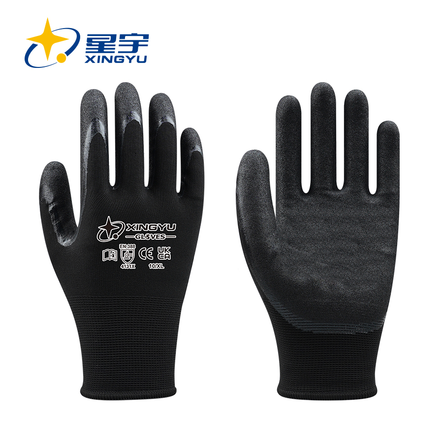 13G Outer Polyester +10G Inner Acrylic Terry Liner Nitrile Sandy Coated Gloves, EN388 4131X, EN511 X2X 